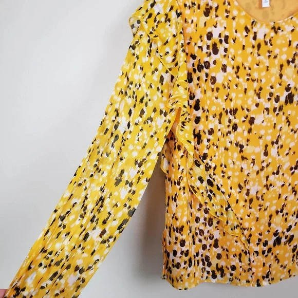 Derek Lam IO Crosby Ruffle Top Blouse Yellow Black Long Sleeve Size 6 - Picture 7 of 9